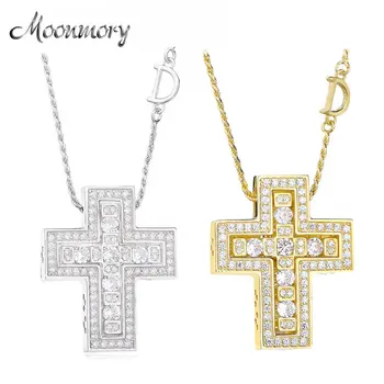 

Moonmory 925 Sterling Silver Belle Double Cross Zircon CZ Gold Pendant Long Chain Letter D Big Necklace Japanese Men Jewelry