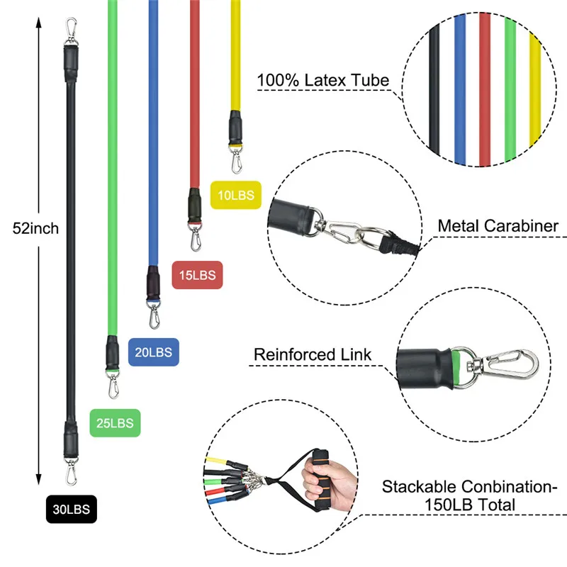 Набор эспандеров из 16 шт., эспандер с трубами, Резиночки для упражнений, тренировок, физической терапии, тренировки, фитнеса, эластичная лента, тянущаяся веревка