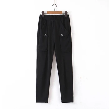 

Women Autumn High Waist Knit Trousers Pockets Casual Slim Harem Pants Office Lady Pants XB9148