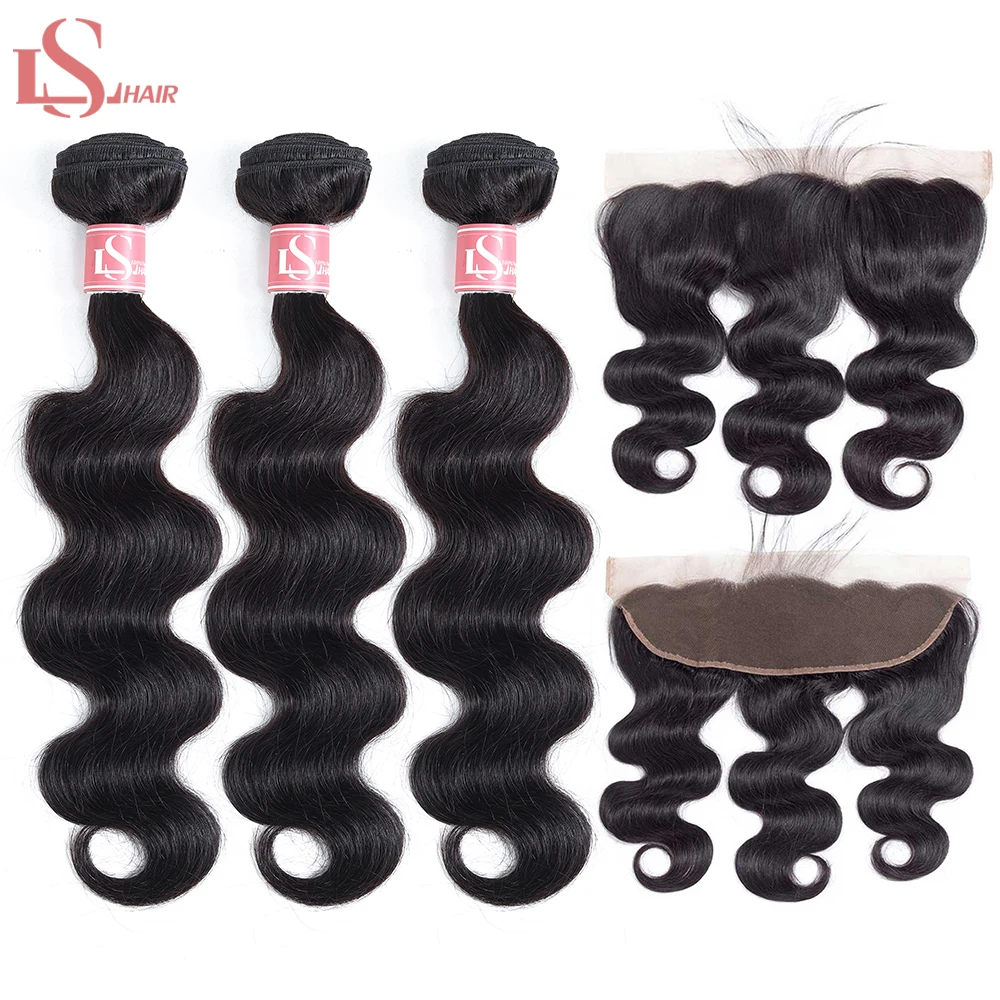 

LS Hair Brazilian Body Wave Hair 3 Bundles With Frontal 13X4 Human Hair Bundles With Frontal Natural Color Remy Hair Extensions
