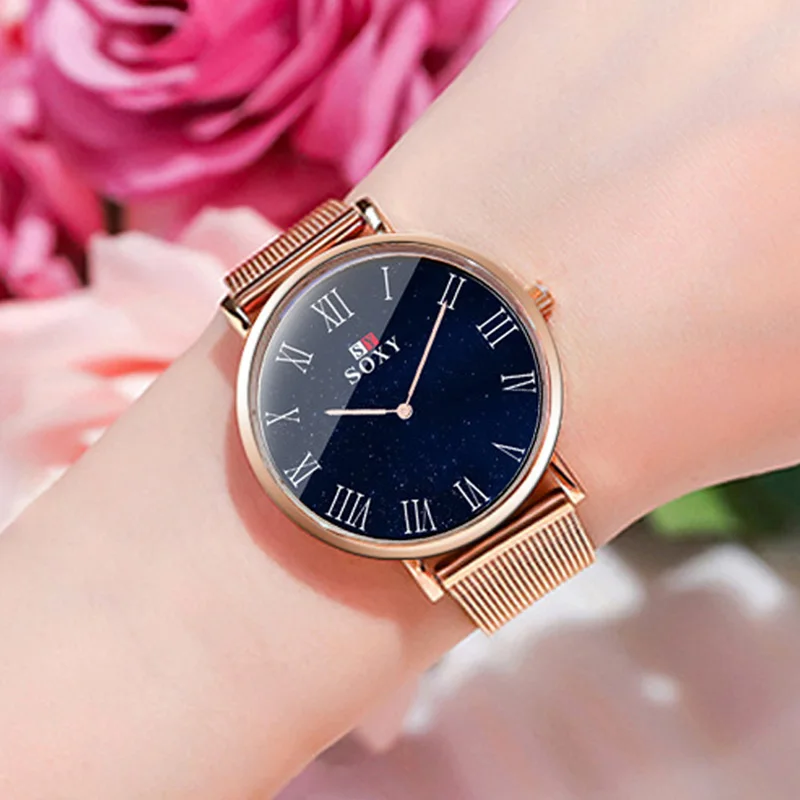 

2019 New Fashion Women Starry Sky Watch Luxury Rose Gold Mesh Watch Ladies Dress Quartz Waterproof Wristwatches relogio feminino