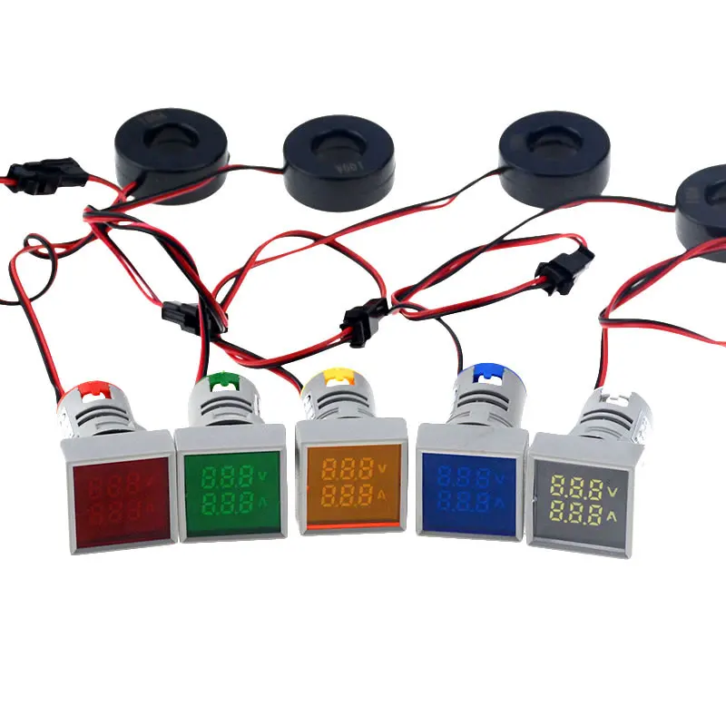 

22mm Square Voltmeter Ampere Meter Voltmeter Ampmeter Digital Signal Lights Voltage and Current Indicator AC 60-500V