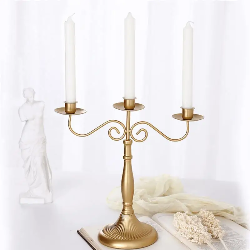 Golden 3 Heads Candlestick Stand Wedding Dinning Table Decorative Candlelight Dinner Candle Holder Ornament | Дом и сад