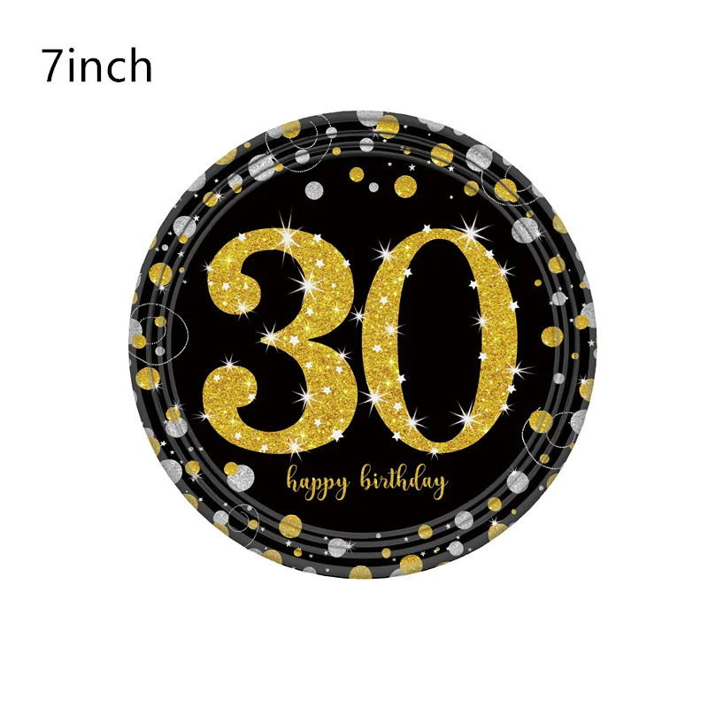 18/21/30/40/50/60th Happy Birhtday столовая посуда наборы латексный воздушный шар "Конфетти" тарелки чашки Салфетка скатерть поставки декор - Цвет: 30-plate 8pcs