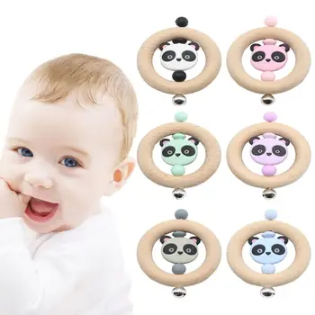 

Baby Teether Rattle Newborns Bed Bell Panda Wooden Ring Teething Chewing Soother Molar Infant Educational Toy