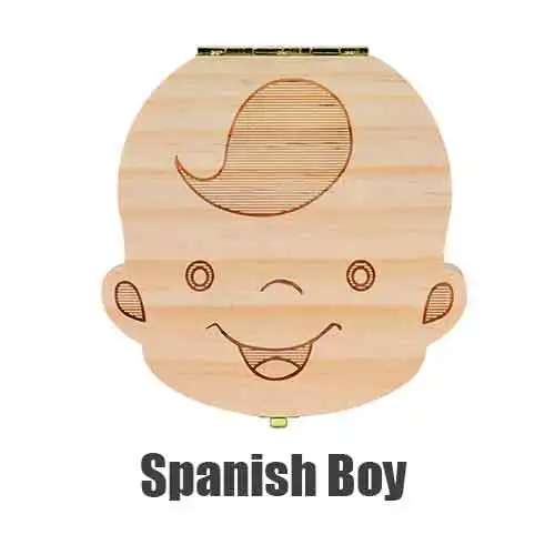 Турецкая/английская детская коробка для зубов, деревянный органайзер для молочных зубов, для хранения мальчиков и девочек, сувенирный чехол, Подарочный креативный органайзер для зубов - Цвет: spanish boy