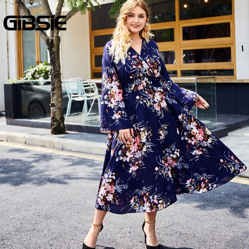 GIBSIE wrap v-образным вырезом цветочный принт большое свободное платье женское с