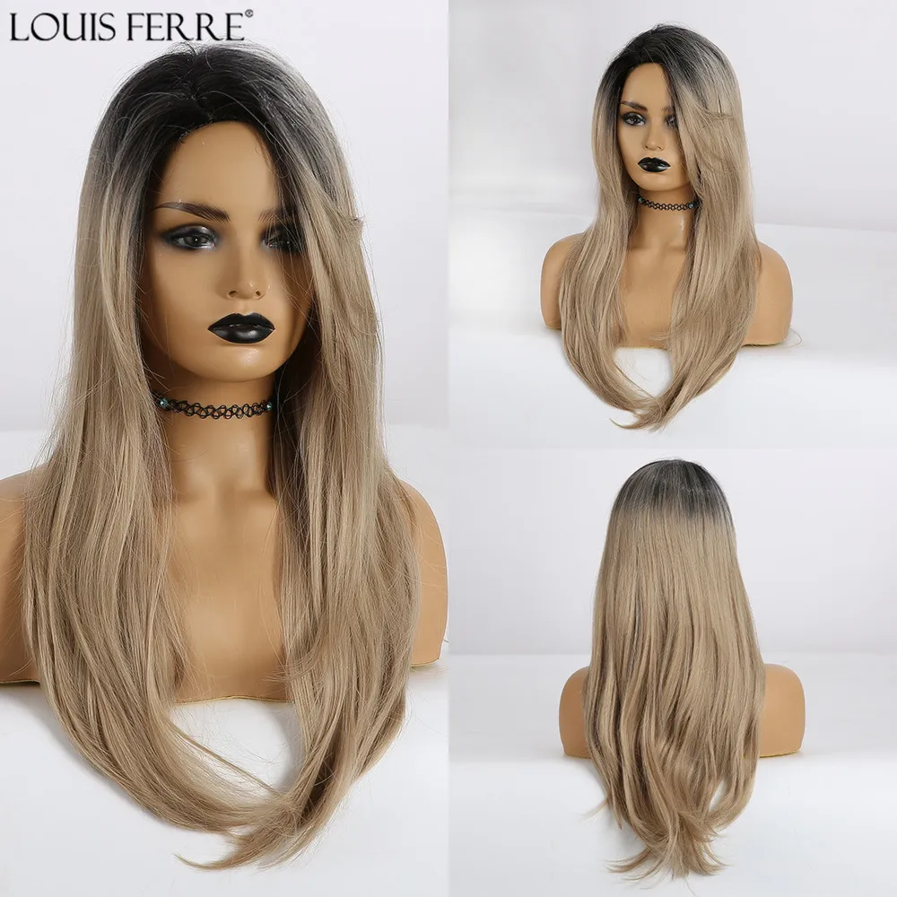 Длинные прямые боковые парики LOUIS FERRE синтетические волосы с эффектом омбре