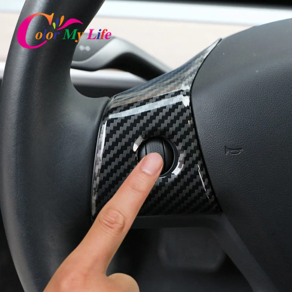 

Color My Life Carbon Fiber ABS Chrome Car Steering Wheel Panel Cover Trims Fit for Tesla Model3 Model 3 2016 2017 2018 2019 2020