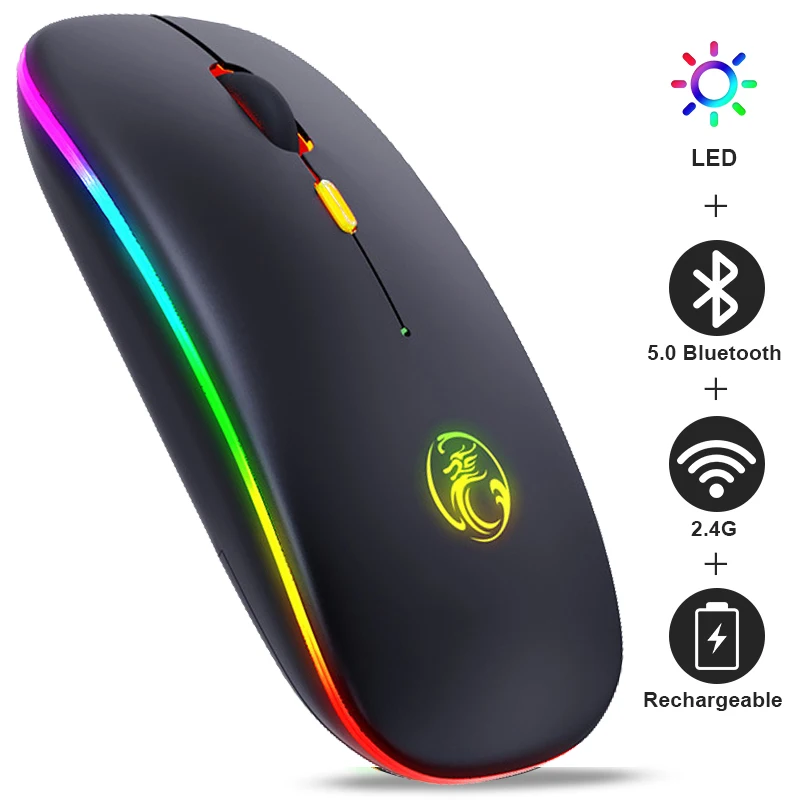 Беспроводной Мышь Bluetooth RGB Перезаряжаемые компьютер Тихая мышь светодиодный