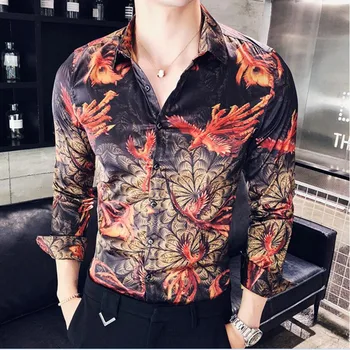 

2019 Men Fashion Casual Luxury Royal Court Long Sleeve Printed Shirts Men Dress Social Business Chemise Homme Streetwear