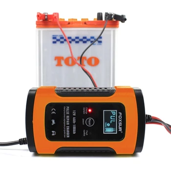 

Hot Foxsur 12V Universal Battery Charger Repair Type 12Ah 36Ah 45Ah 60Ah 100Ah Pulse Repair Battery Charger LCD Display—Eu Plug