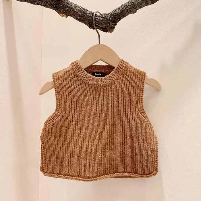 Description Picture 6 of itemNew Toddler Baby Boys And Girls Solid Sleeveless Knit Pullover Vest Sweater Fashion Newborn Baby Knitted Waistcoat Tops