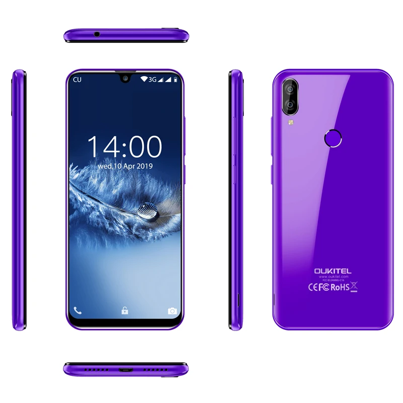 OUKITEL C16 5,7" HD+ 19:9 водонепроницаемый смартфон отпечаток пальца Android 9,0 мобильный телефон MT6580P 2G ram 16G rom 2600mAh разблокировка - Цвет: Фиолетовый