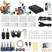 Профессиональный Полный комплект татуировок для начинающих 2шт лайнер+ шейдер пистолет 5 чернил Набор блок питания Поставка ручек