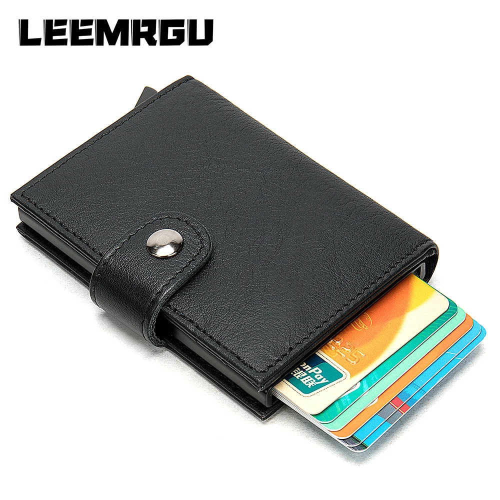

Luxury Brand Credit Card Holder Rfid Wallet Aluminum Business ID Card Holder Leather Coin Purse Card Wallet Auto Popup Card