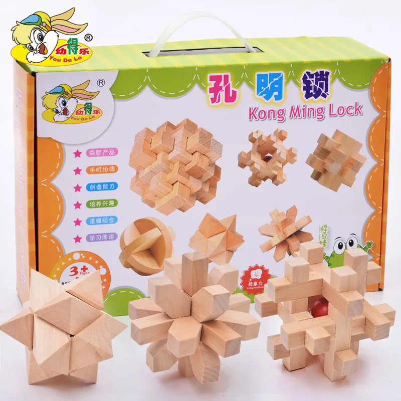 

Youdele Adult Children'S Educational Wooden Unlock Educational Toy Assembled Burr Puzzle Luban Lock Set Six Pieces Set