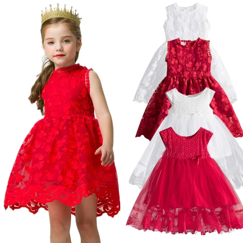 Kids Dresses For Girls Summer Birthday Clothes Red Princess Party Dress
