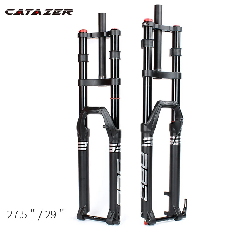 US $178.05 Catazer Double Shoulder MTB Fork Rebound Adjustment 275 29er Air Fork MTB Moutain Bike Travle 150mm Magnesium Alloy