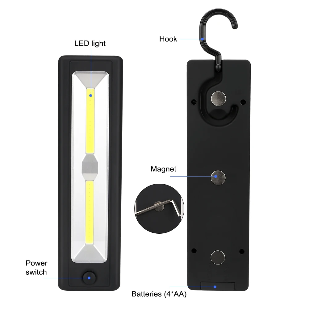 Светодиодный фонарь с крюком, сильный магнит 2* COB батарея для светодиодного фонаря, работающая от ремонта, светодиодный фонарь, светодиодный контрольные огни