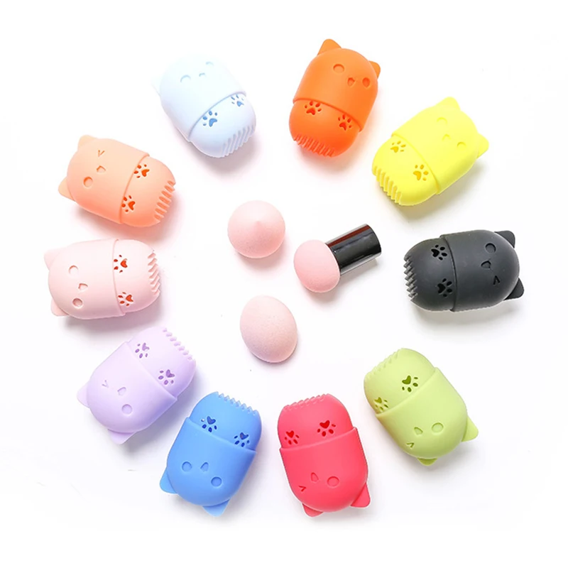 50pcs Mini Sponge Egg With 10 Colors Shape Makeup Sponge Silicone Holder Potable Cosmetic Puff Capsule Powder Puff Makeup Tool