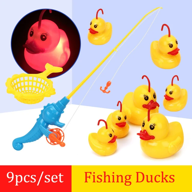 9pcs/set Fishing Game Induction Luminous Duck Swimming Pool Bathing Water  Toys Interactive Toys For Children