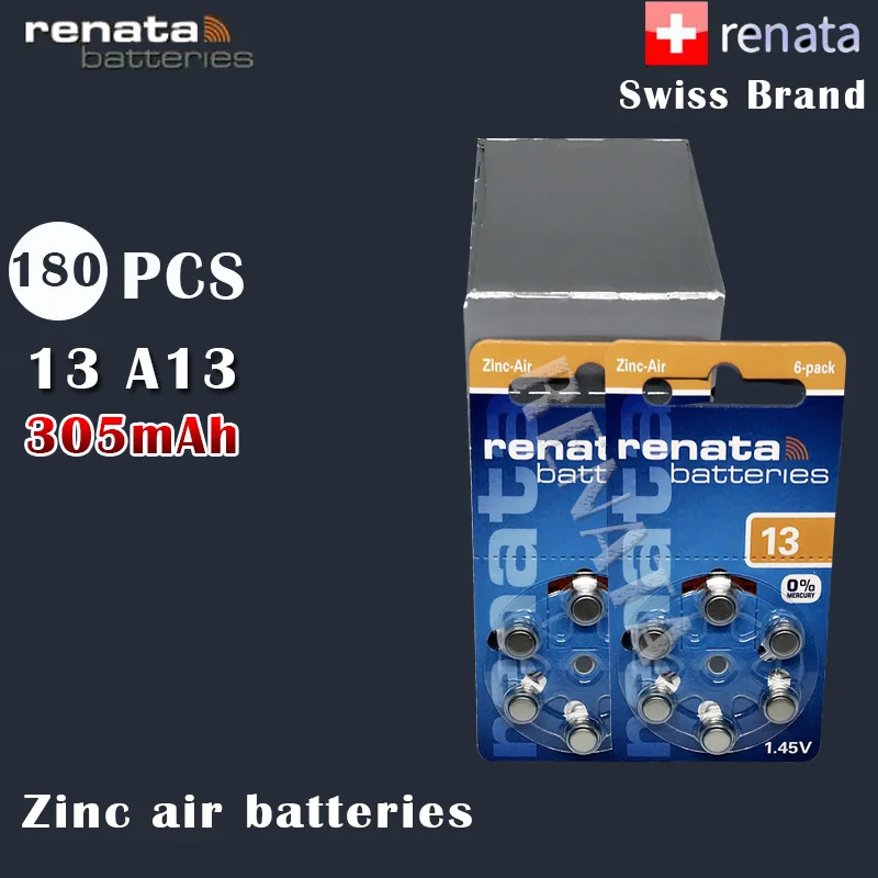 180 шт Renata 13 1 45 v 305mAh цинковые воздушные батареи A13 P13 PR48 S13 для слухового аппарата