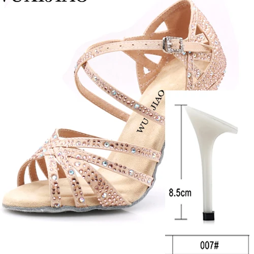 skin heel 8.5cm WUXIJIAO/Женская обувь; джазовые кроссовки; туфли для танцев на высоком каблуке со стразами; туфли для латинских танцев - Цвет: skin heel 8.5cm