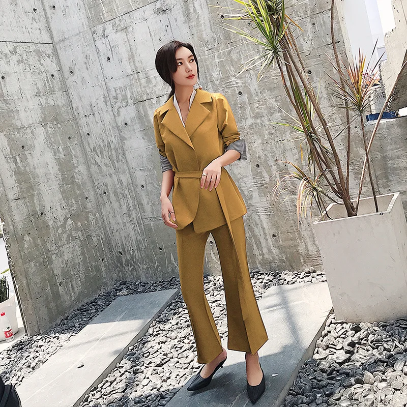 

2019 Spring New Style Fashion Bell-bottom Pants Set South Korea Debutante Ol Fashionable Suit Two-Piece Set