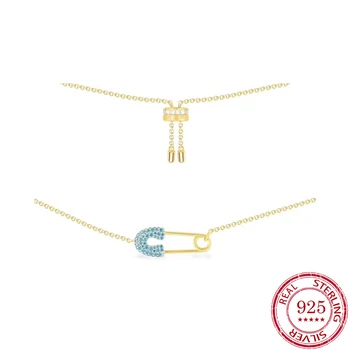 

Pin Necklace Female Personality Paper Clip Pendant S925 Sterling Silver Color Paper Clip Clavicle Chain Bracelet Niche Design