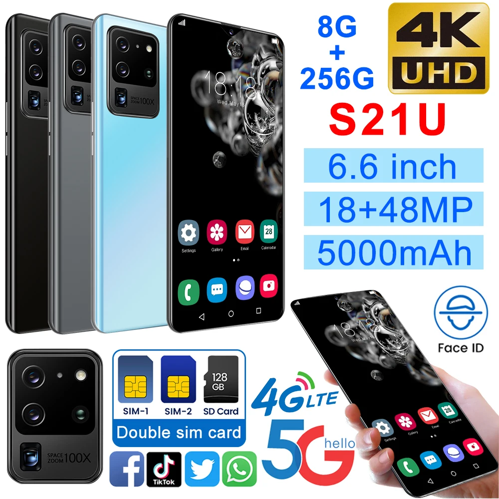 S21U 6.6 Smartphone 8GB RAM 256GB ROM Snapdragon 855 Android S20 Cellphone Dual SIM Mobile Phone Cell Smart Phones S20U Global