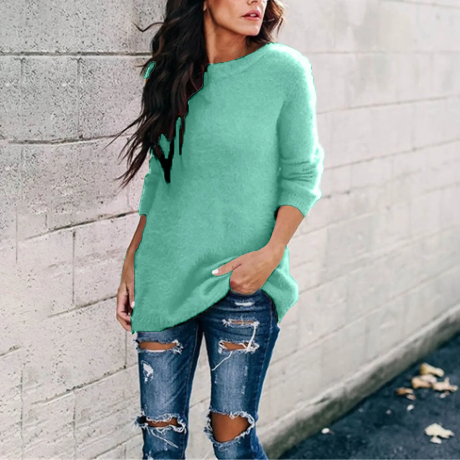 Autumn Winter Fashion Oversized Sweater Women Pullovers Round Neck Knitwear Casual Top Female Solid Long Sleeve Knitted Tops 2