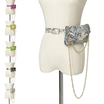 

6 Colors Belt Bags Hip Snakeskin Print Metal Chain Bags Fashion Women PU Leather Waist Packs Lady Cross Body Bag