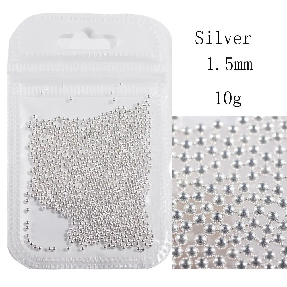 1.5mm silver 0,6-2.0mm10g мини-икра металлическая микросфера из нержавеющей стали горный хрусталь 3D Шарм DIY украшения для ногтей - Цвет: 1.5mm silver