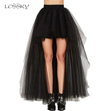 Lossky, Длинная черная панк-юбка, для женщин, плюс размер, уличный тюль, лето, Осень, плиссированная сетка, бальное платье, сексуальная, нестандартная, готическая одежда