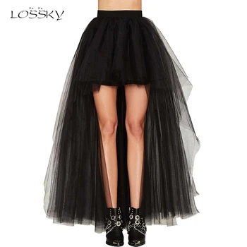 

Lossky Long Black Punk Skirt Women Plus Size Street Tulle Summer Autumn Pleate Mesh Ball Gown Sexy Irregular Gothic Clothes 2019