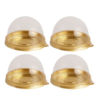 

50Pcs Round Egg-Yolk Puff Mooncake Box Transparent Plastic Box Packing Box (Gold)