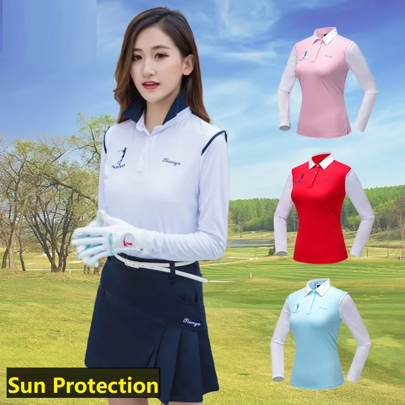

2019 Spring and Autumn Golf Sportswear Women's Long Sleeve T-Shirt Quick Dry Breathable Tops Lapel Collar Golf Shirt Clothing