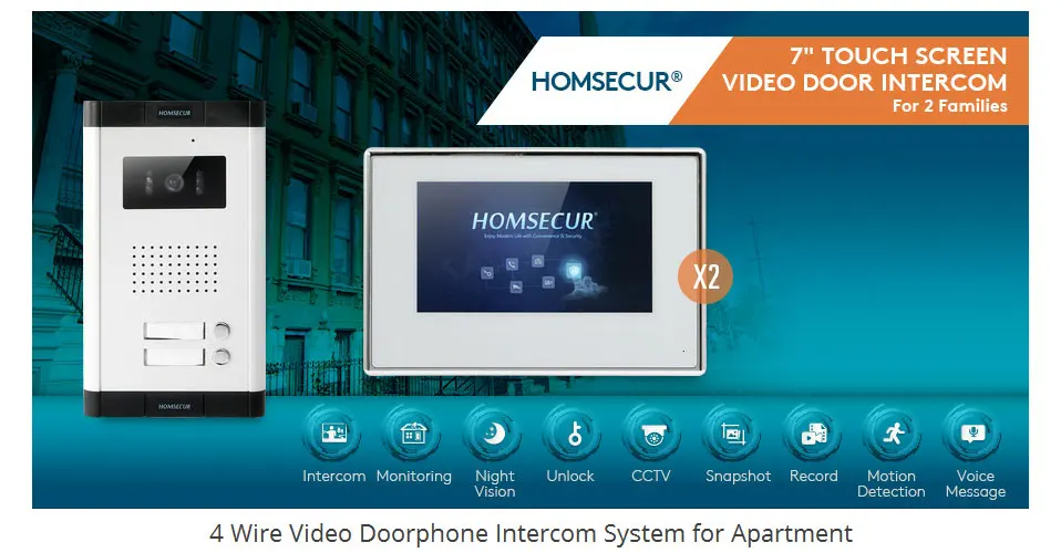 HOMSECUR 7 дюймов видео-телефон двери внутренной связи Системы+ обнаружение движения для 2/3/4 семьи XC061-2/3/4+ BM718-W