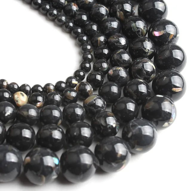Natural Stone Beads Black Hematite Zebra Jespers Round Spacer Beads for Jewelry Making DIY Bracelet Necklace Accessories 15'' Shell Turquoise