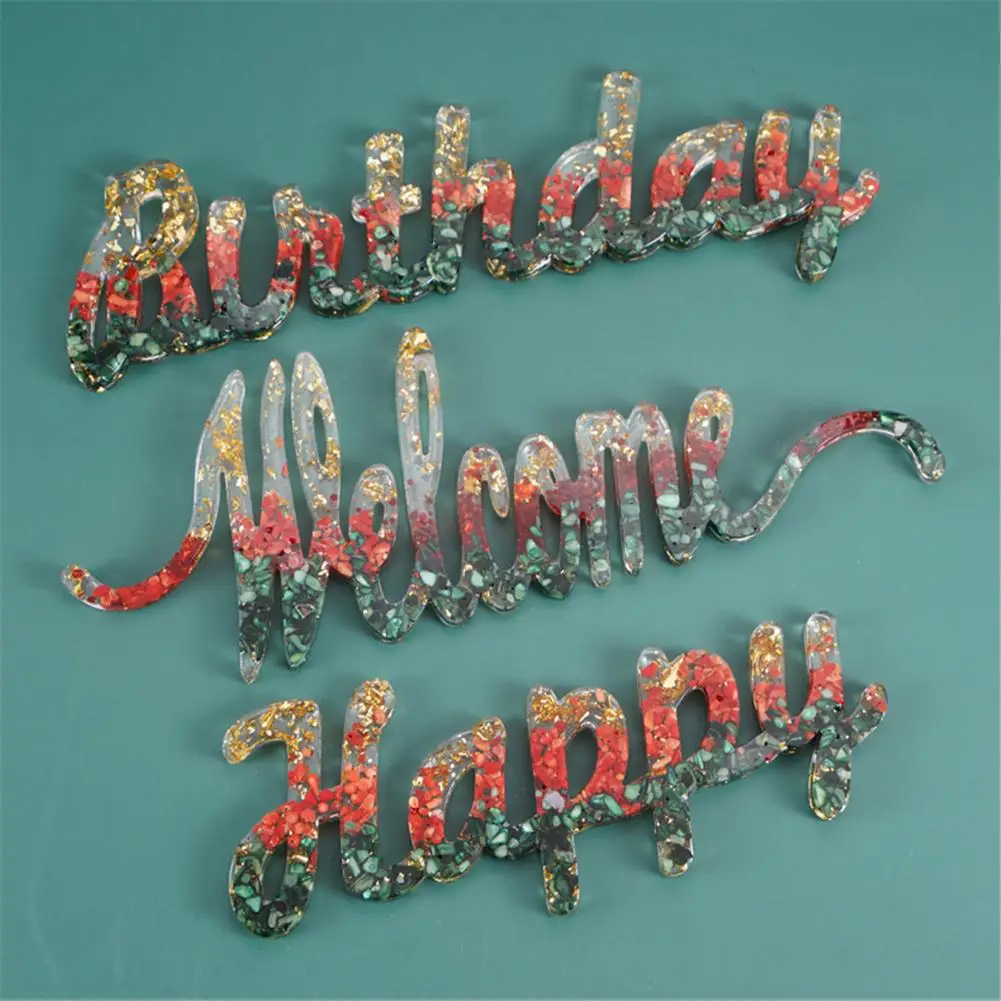 

1Pcs DIY Crystal Epoxy Resin Silicone Mold English Blessing Words Welcome Birthday Listing Making Findings Supplies Accessories