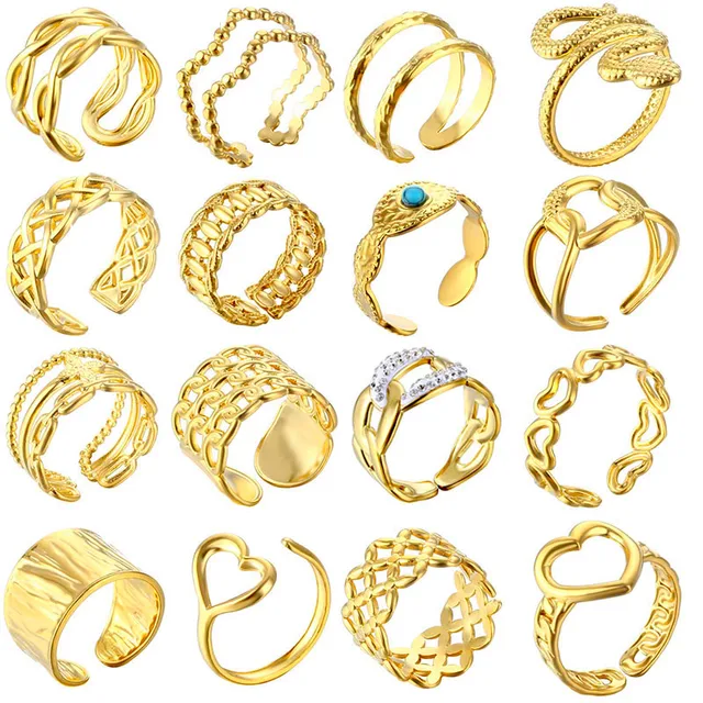 Punk Stainless Steel Finger Rings For Women High Quality Metal Gold 18K Round Opening Charms Ring Bijoux Femme Accessories Gifts 1