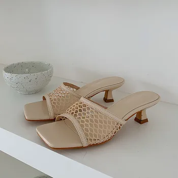 

Summer Slippers For Woman Open Toe Casual Shoes Female Beach Flip Flops thin mesh women's sandalias Comfortable High Heels 2020
