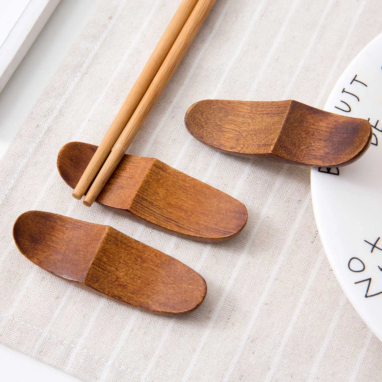 4Pcs Japanese Wooden Chopsticks Holder Burlywood Cutlery Kitchen Art Stand Rack 