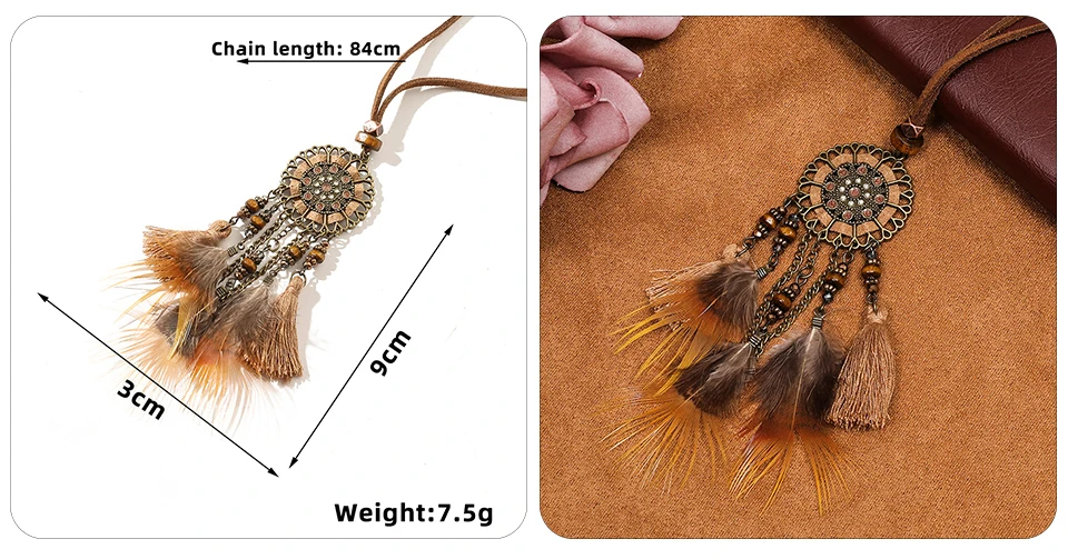 Boho Ethnic Long Sundry Colors Tassel Pendant Necklaces For Women Leather Rope Chain Sweater Women's Necklace Jewelry Gifts Accessories Wholesale Dropshipping (59)