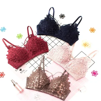 

BIIGGXXX sexy girl embroidered lace beautiful back bra hollow gathered bra thin cup comfortable underwear envio gratis