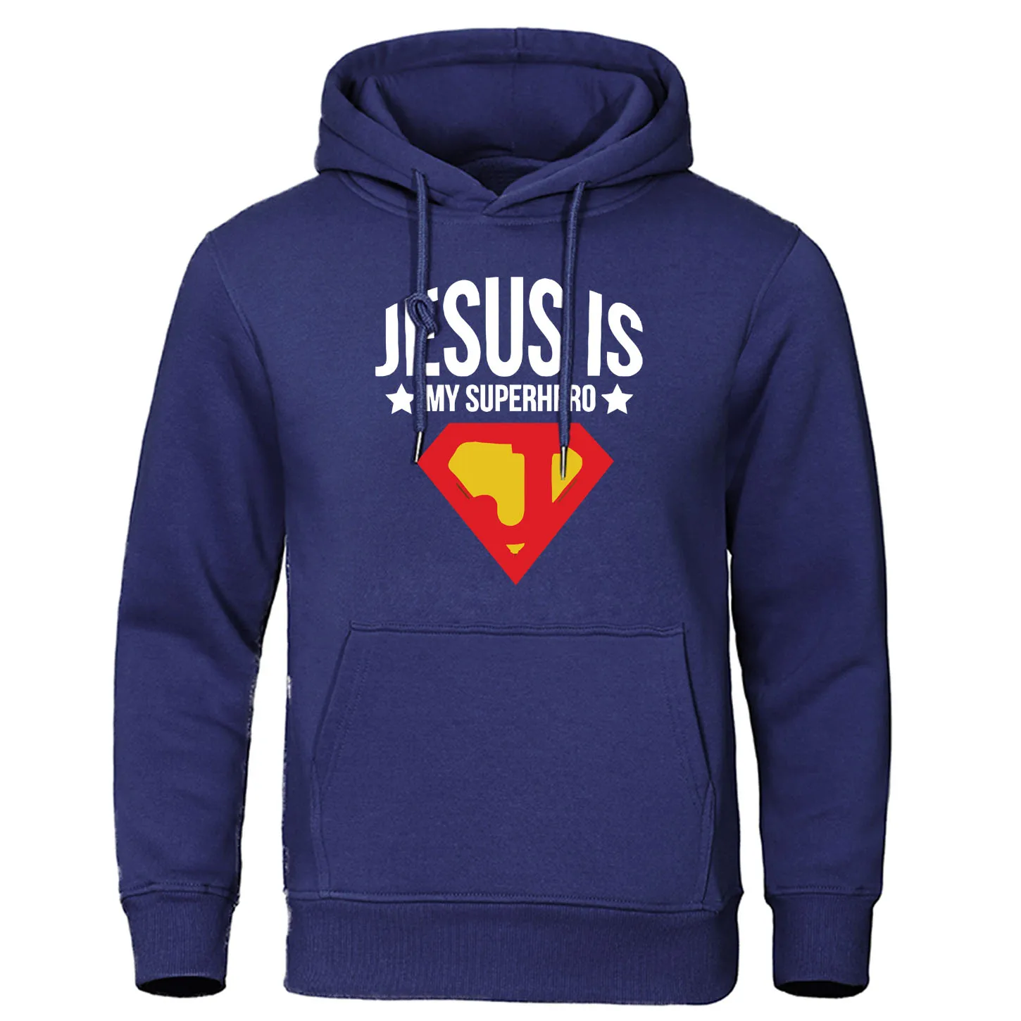 Jesus is my superhero, Забавный принт, мужская толстовка с капюшоном, Осень-зима, Флисовая теплая мужская толстовка с капюшоном, Harajuku, Мужская Уличная одежда - Цвет: dark blue 6