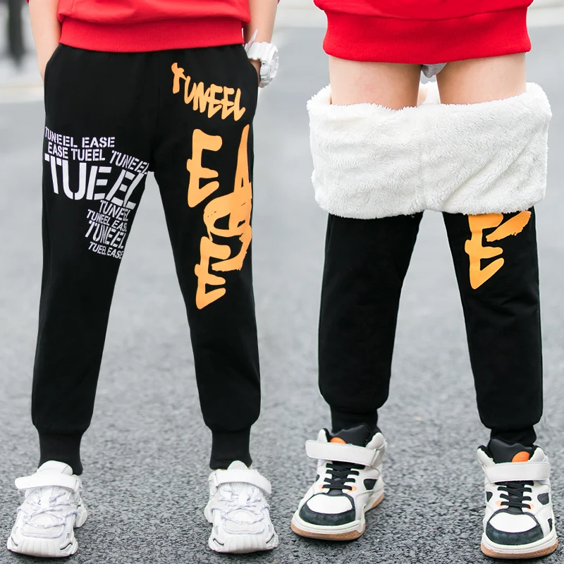 

Sport Pants Winter Pants For Boy Velvet Long Pant 2019 Autumn Winter Warm Trousers Child Cartoon Letter Fleece Cotton Sportwears