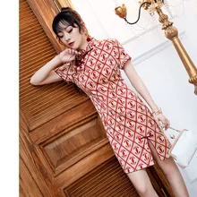 Young Cheongsam, стиль, женское винтажное Повседневное платье с принтом, модифицированная версия, короткое летнее платье для похудения, 19256