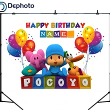 DePhoto фон для фотосъемки персонажи мультфильмов Pocoyo день рождения ребенка красочный воздушный шар фон для фотостудии